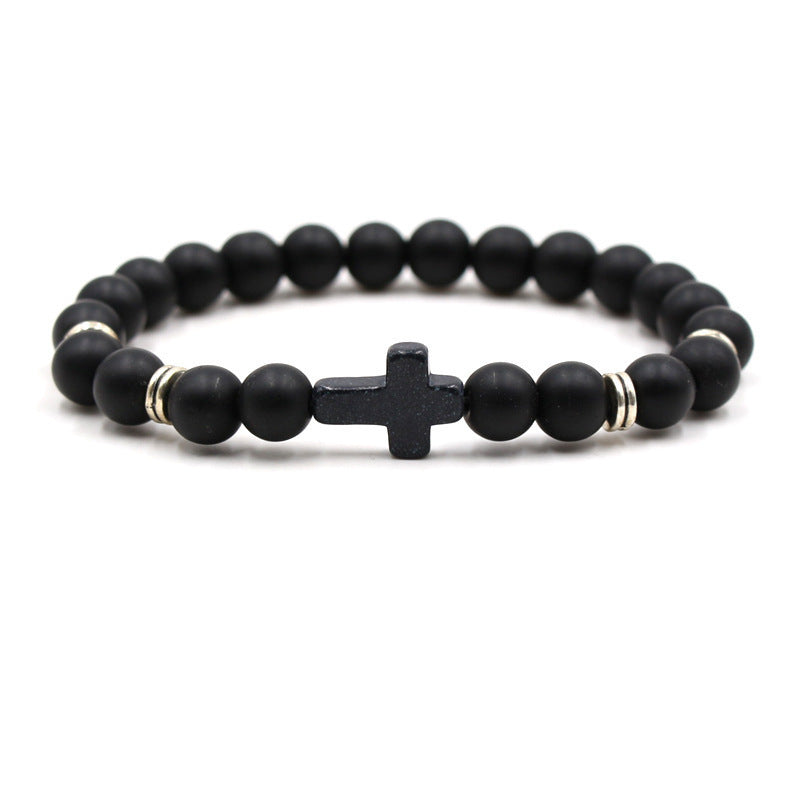 Stone Black Cross Elastic Wire Ornament Bracelets