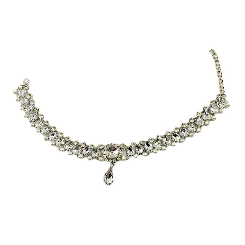 Dignified Metal Hollow Water Drop Gem Rhinestone Pearl Crystal Necklaces