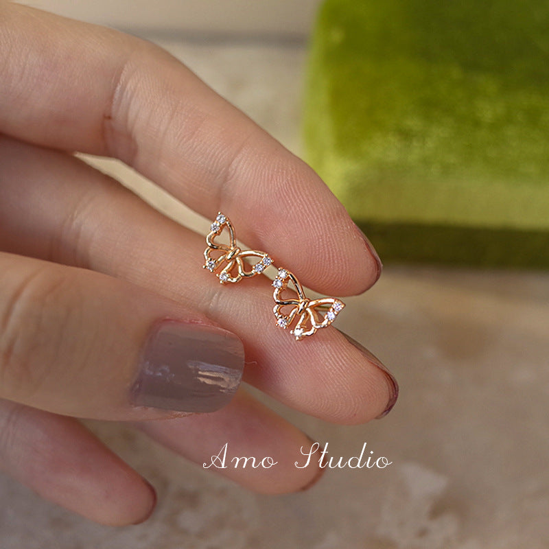 Women's Diamond Studded Hollow Butterfly Summer Small Simple Frosty Rings