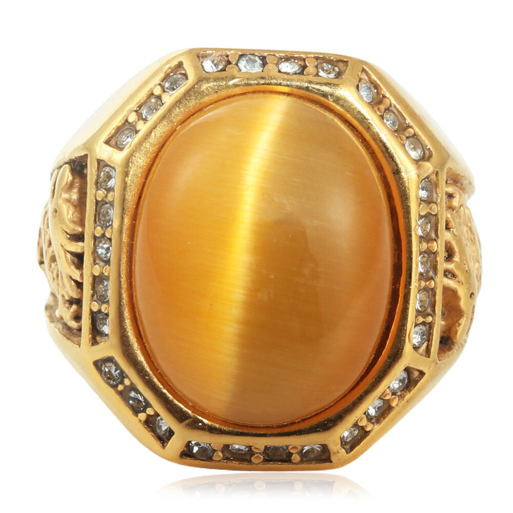 Men's Titanium Steel Oval Stone Retro Trendy Rings