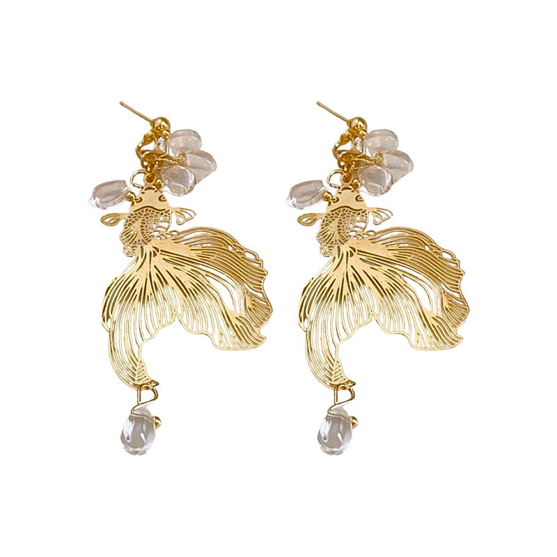 Women's Style Sier Needle Koi Unique Design Temperamental High-grade National Earrings