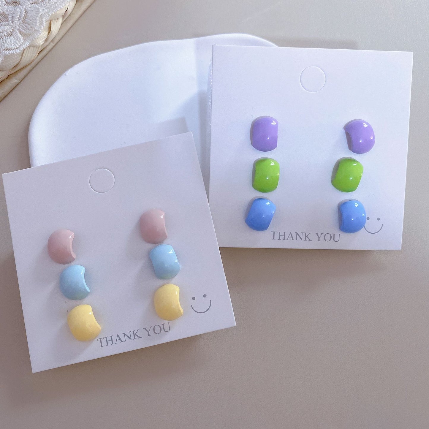 Color Series Small Shaped Sier Ear Bone Versatile Fashion Geometry Stud Earrings