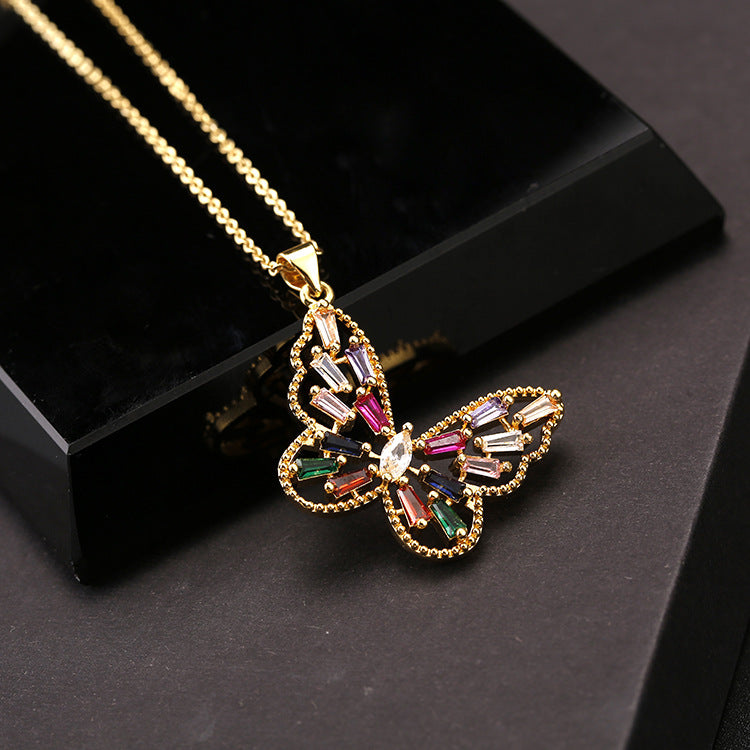 Women's Design Colorful Zircon Butterfly Clavicle Chain Trendy Necklace