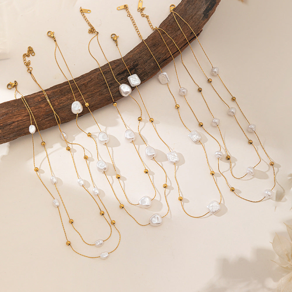 Women's Style Retro Baroque Short Pearl Double Layered Wear Light Luxury Necklaces