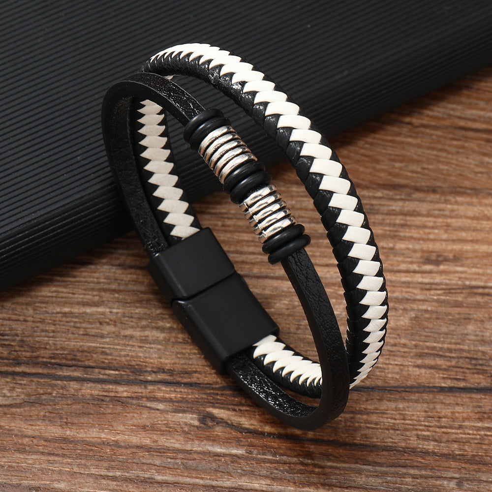 Men's Fashion Leather Couple Magnetic Snap Geometric Bracelet