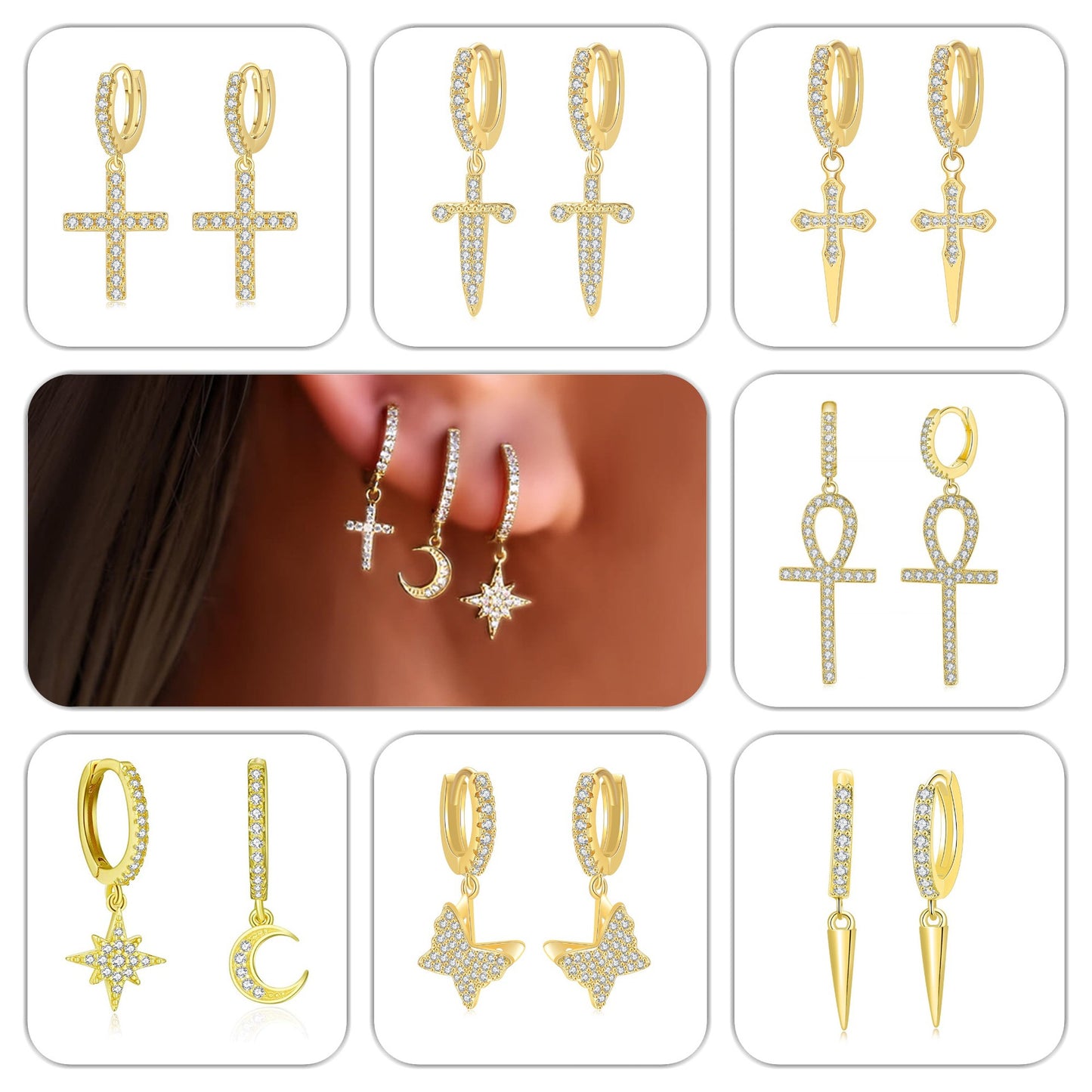 Women's & Men's Popular Zircon Cross Butterfly Star Moon Hip Ear Buckle