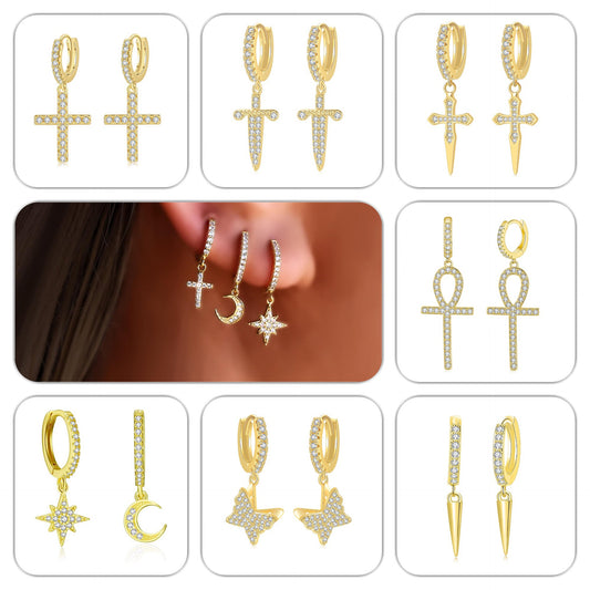 Women's & Men's Popular Zircon Cross Butterfly Star Moon Hip Ear Buckle
