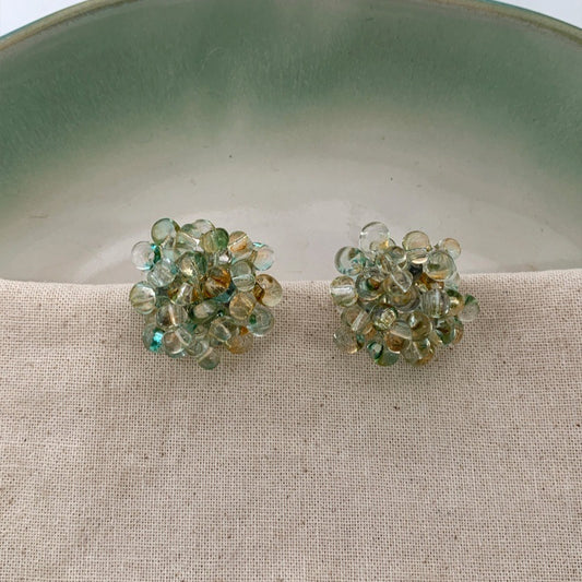 Emerald Beads Cluster Clear Cyan Beaded Niche Gentle Stud Earrings