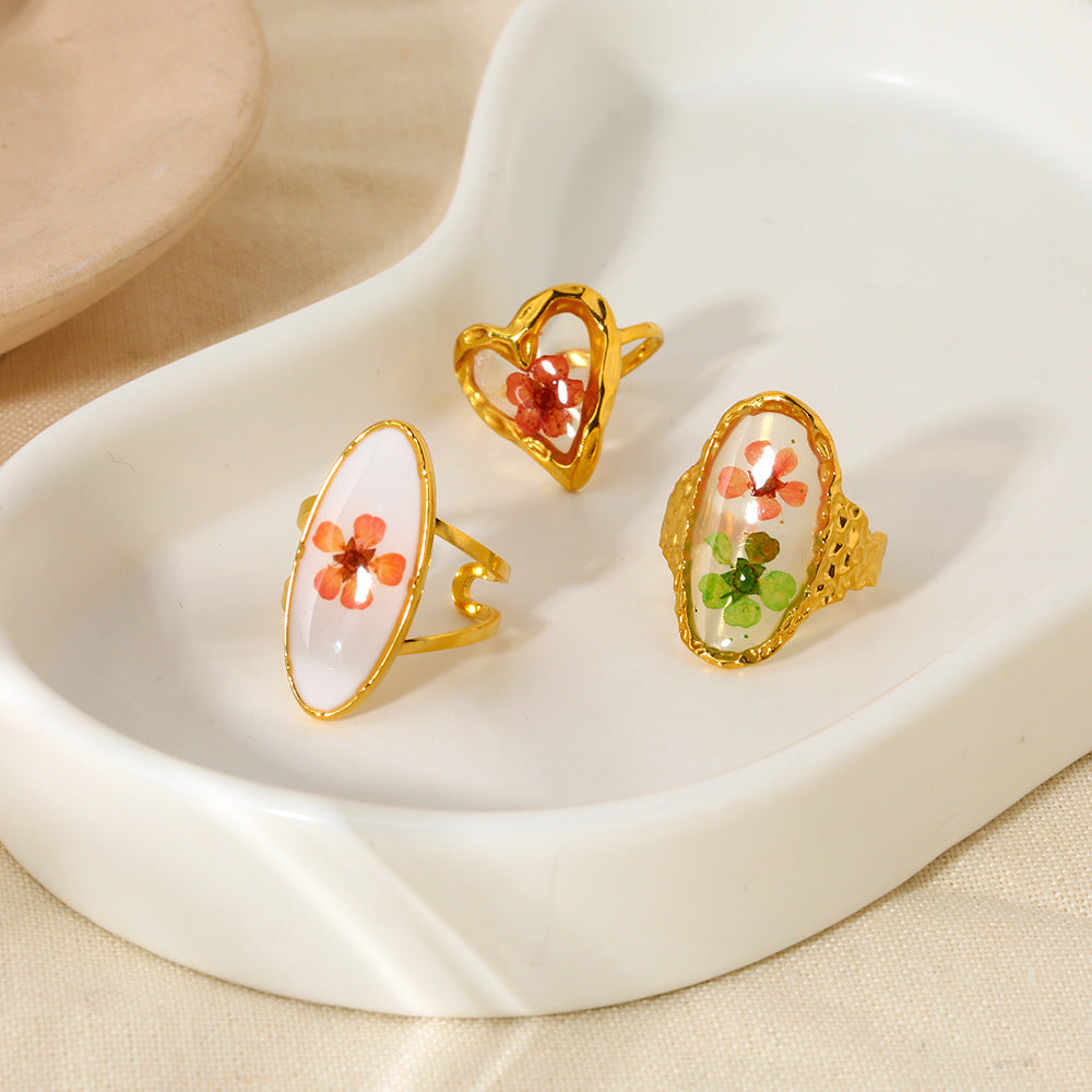 Flower Series Stainless Steel Adjustable Gold Ring