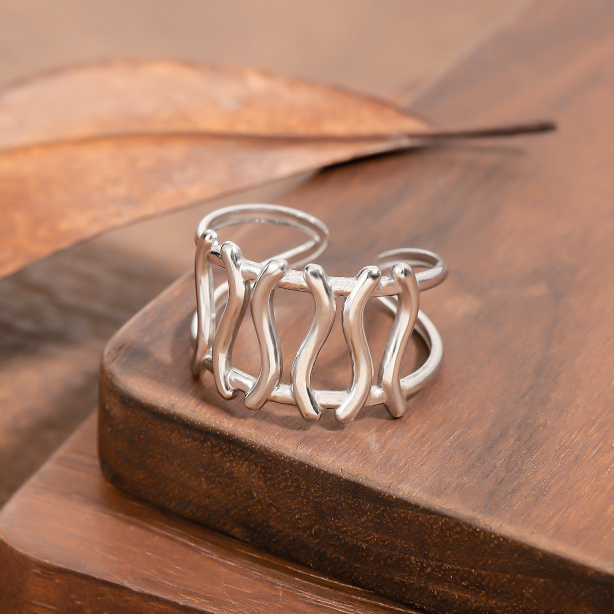 Women's Stainless Steel French Romantic Curved Line Wide Ring