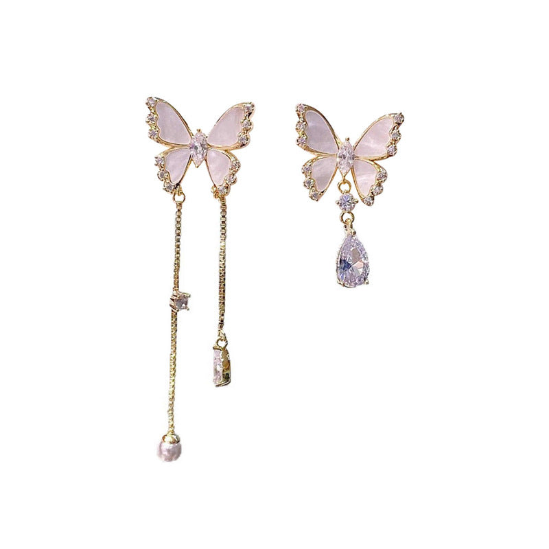 Women's Design High-grade Asymmetric Butterfly Zircon Light Luxury Stud Earrings