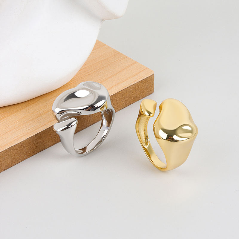 Geometric Personalized Bowl Surface Shaped Open Female Cold Wind Rings