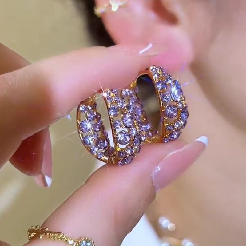Fashion Exquisite Refined Grace Purple Full Diamond Ear Sterling Rings