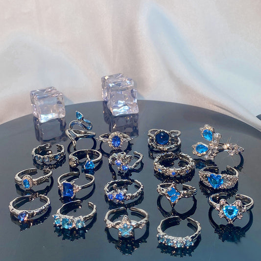 Mint Blue Color Love Heart-shaped Light Luxury Rings