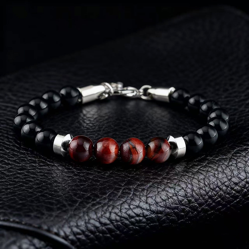 Men's Stainless Steel Tiger Eye String Beads Bracelet