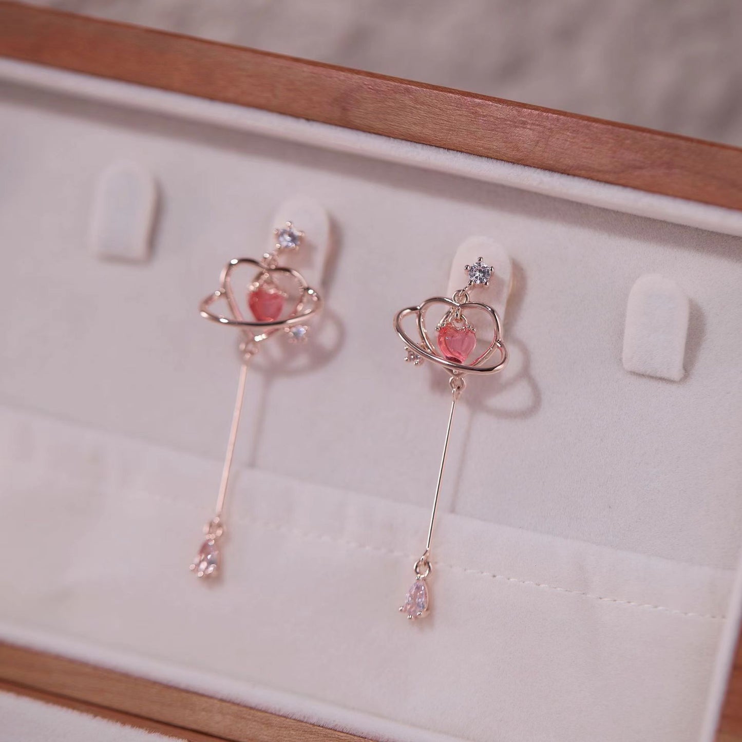 Super Fairy Heart Water Drops Zircon Long Sweet Elegance Exquisite Stud Earrings
