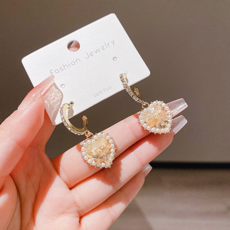 Diamond Pearl Crystal Love Shaped Style Earrings