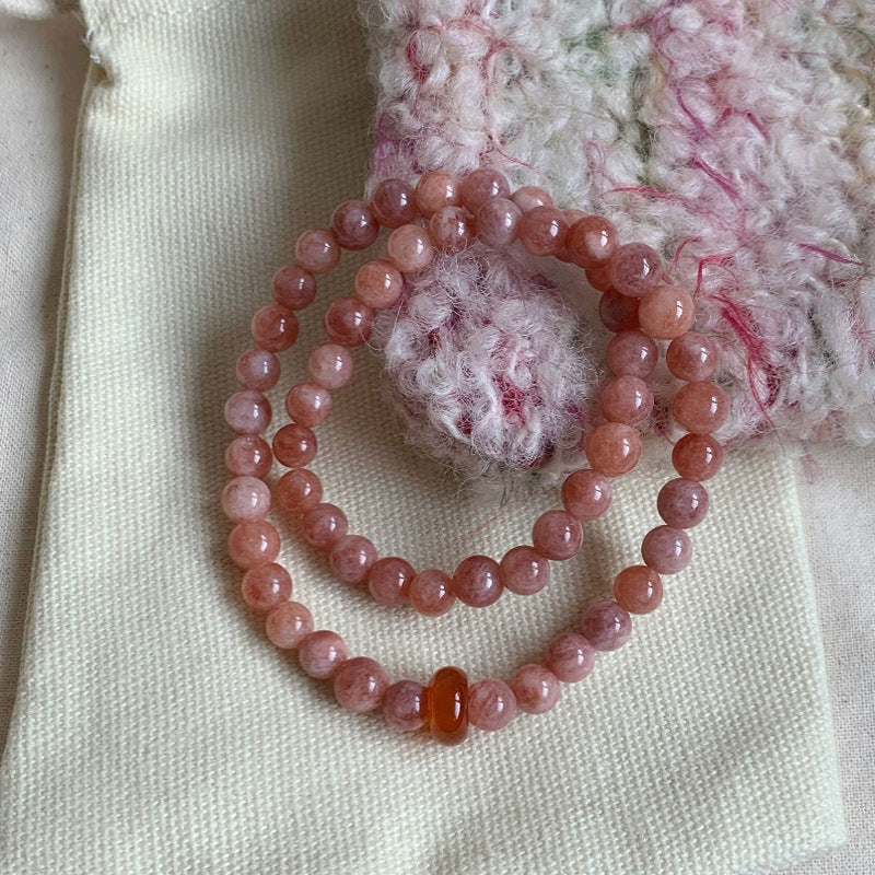 Women's Pink Natural Sunstone Double Circle Twin National Style Chinese Bracelets