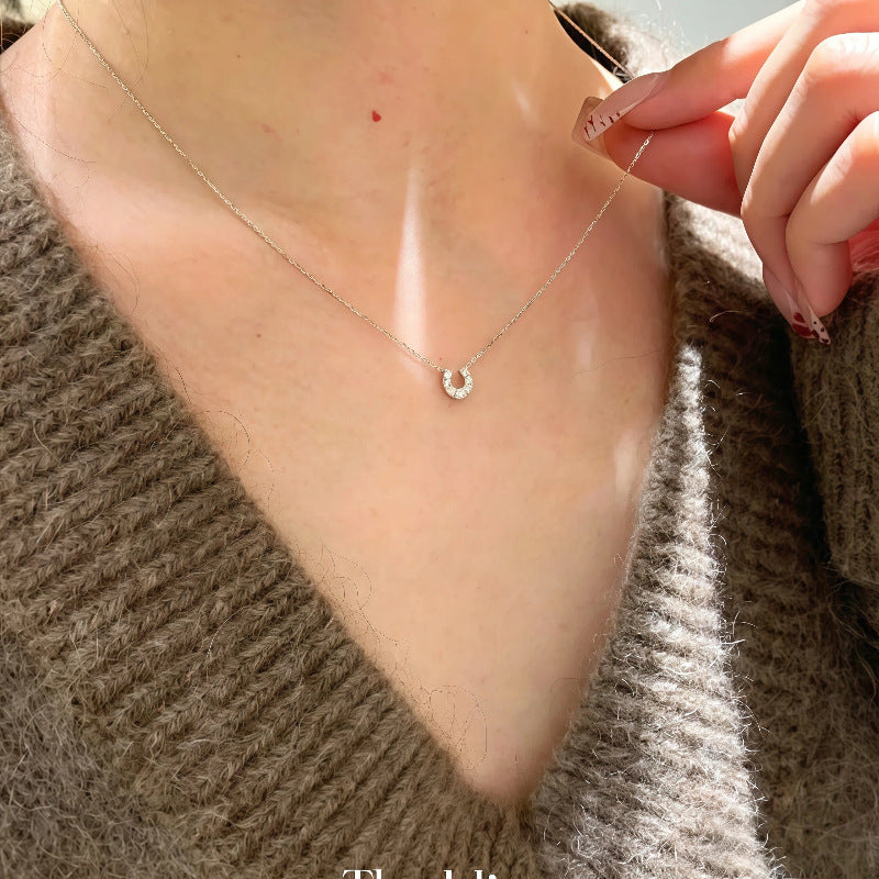 Women's Gold-plated Full Diamond U-shaped Horseshoe Life Light Luxury High-grade Simple Necklace