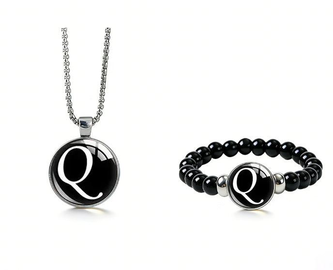 Women's Fashionable Black Time Stone With English Letters Necklace