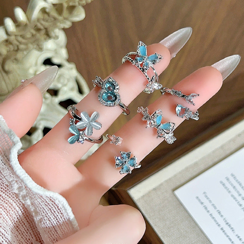Glacier Blue Dream Cold Sea Enamel Butterfly Ring