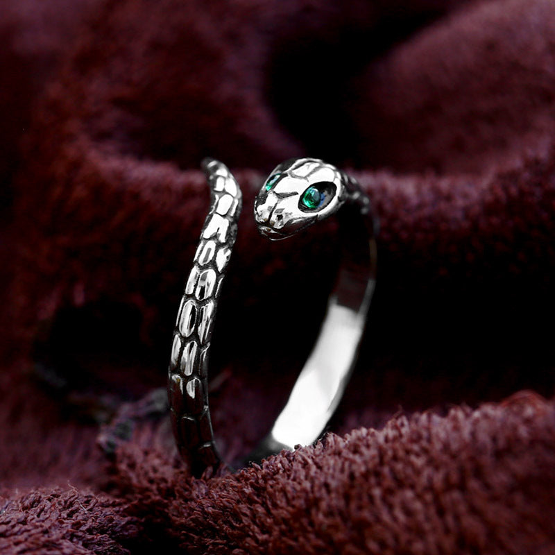 Snake Inlaid Jewel Titanium Vintage Year Rings