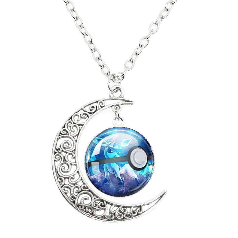 Anime Alloy Moon Time Gem Cabochon Necklaces