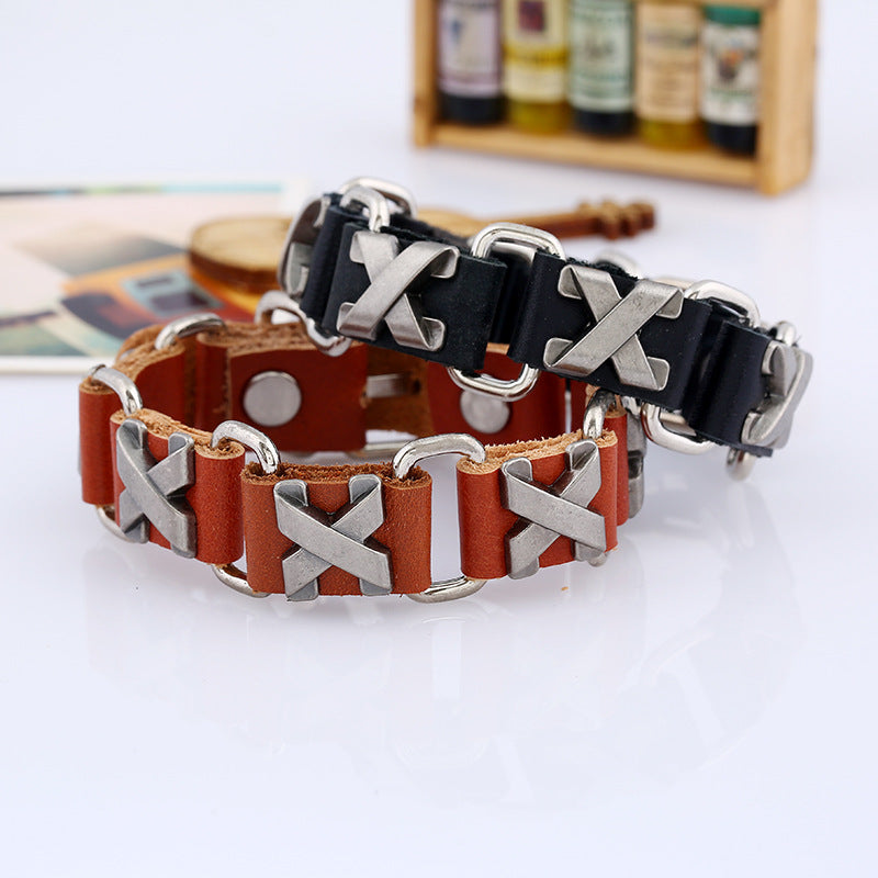 Korean Style X Nailed Joint Cattle Leather Adjustable Trendy Performance Bracelets