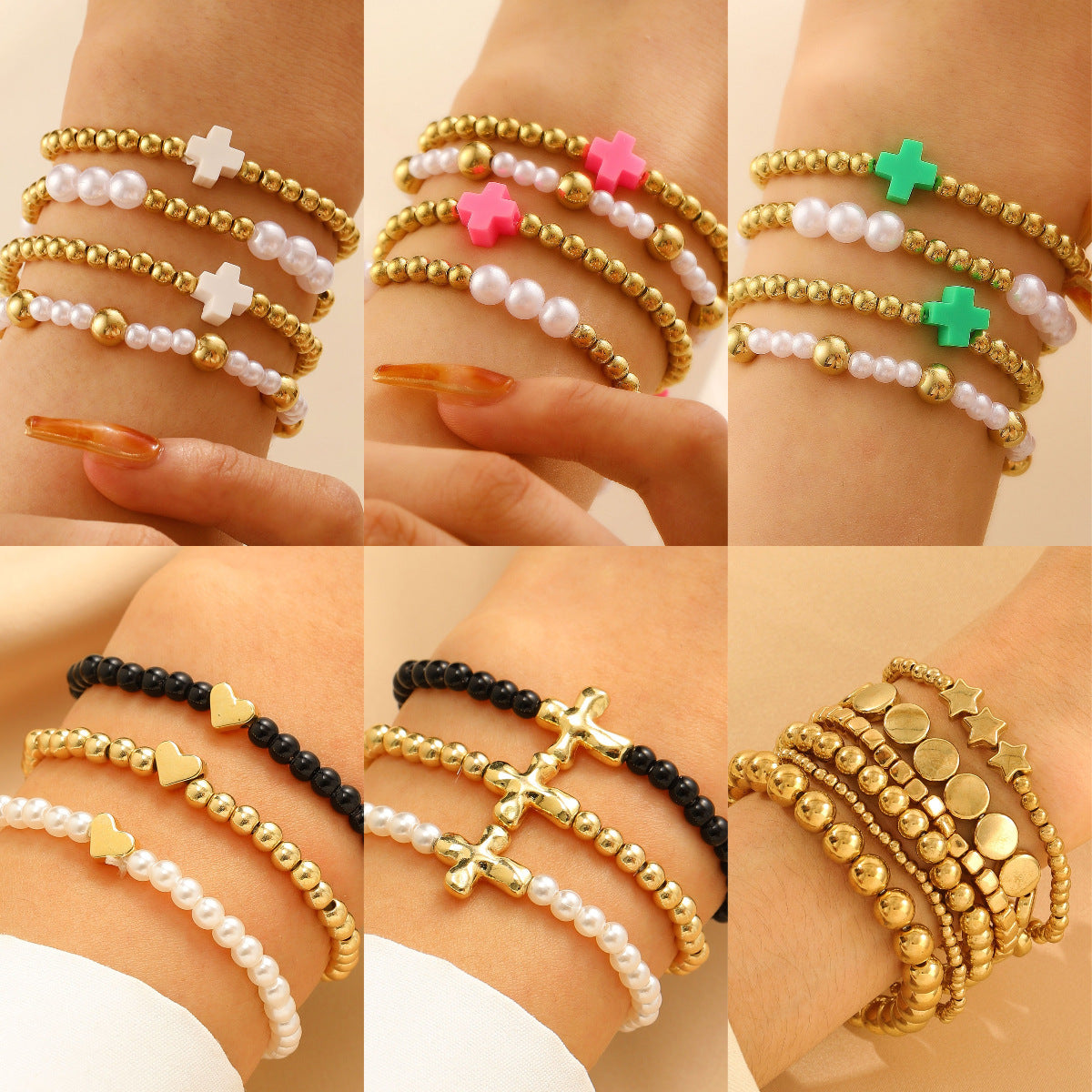Women's Cool Couple Beach Style Handmade Beaded Stretch Wafer Bracelet