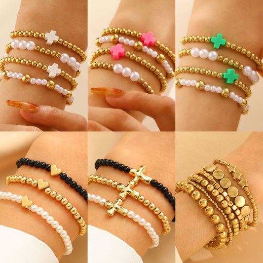 Women's Cool Couple Beach Style Handmade Beaded Stretch Wafer Bracelet