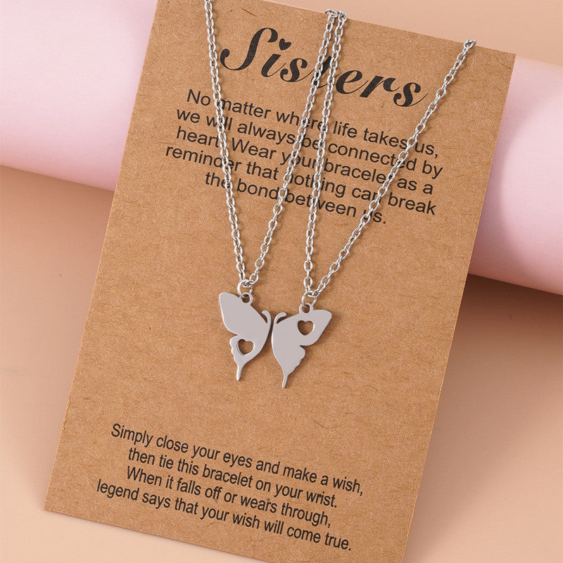 Friendship Paper Card Creative Butterfly Two-piece Set Girlfriends Necklaces