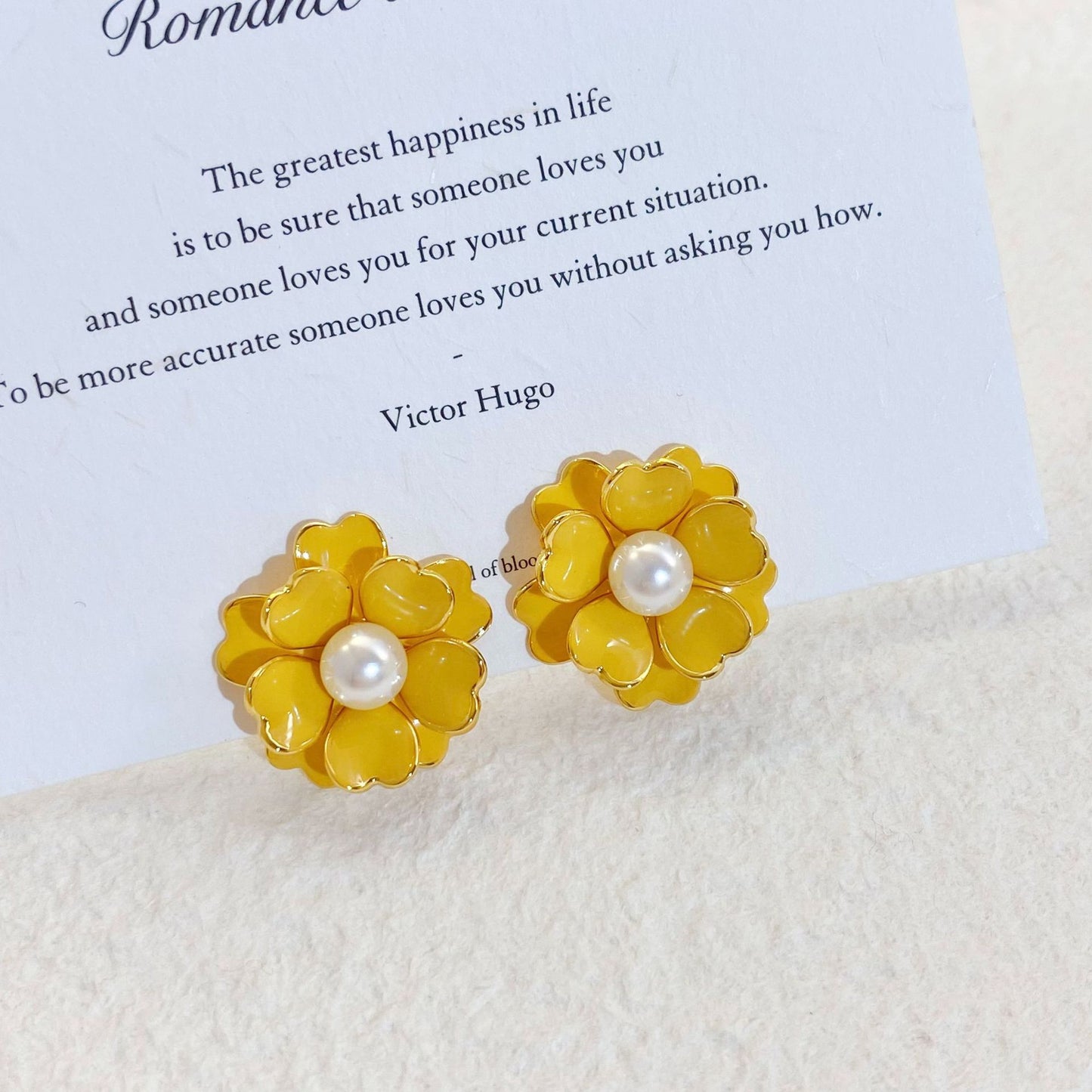 Plated Real Gold Ginger Flower Enamel Drip Glazed Female Sweet Earrings