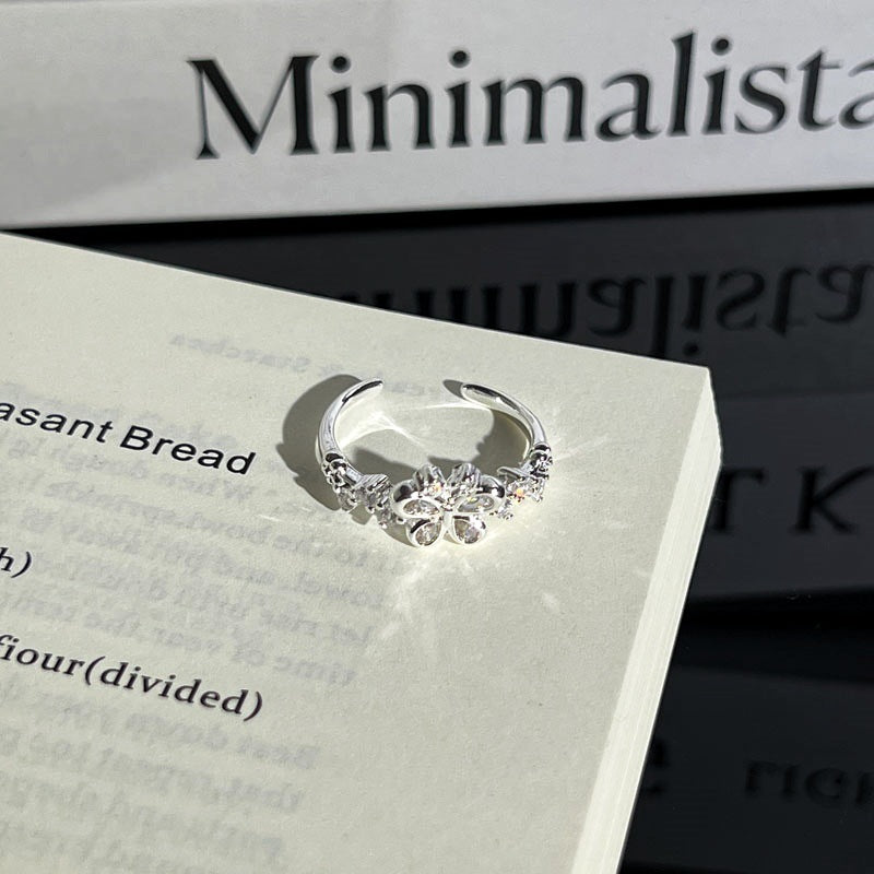 Light Luxury Sier Diamond Pieces Butterfly Mix Match Ring