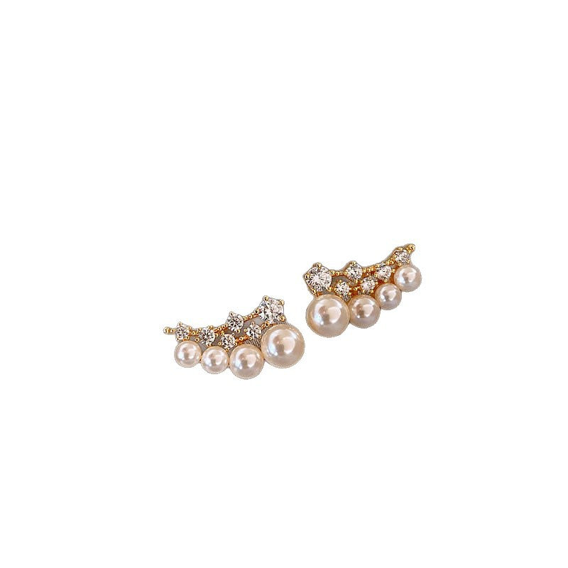 Women's Gold Gang Drill Pearl Super Beautiful Temperament Stud Earrings