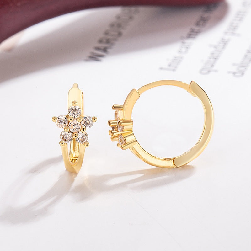 Flash Flower Clips Light Luxury High-grade Design Female Five Petal Ear Buckle