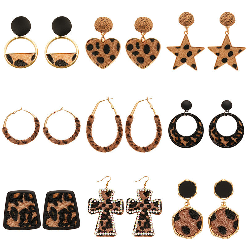 Women's Flocking Geometric Circle Love Star Cross Earrings