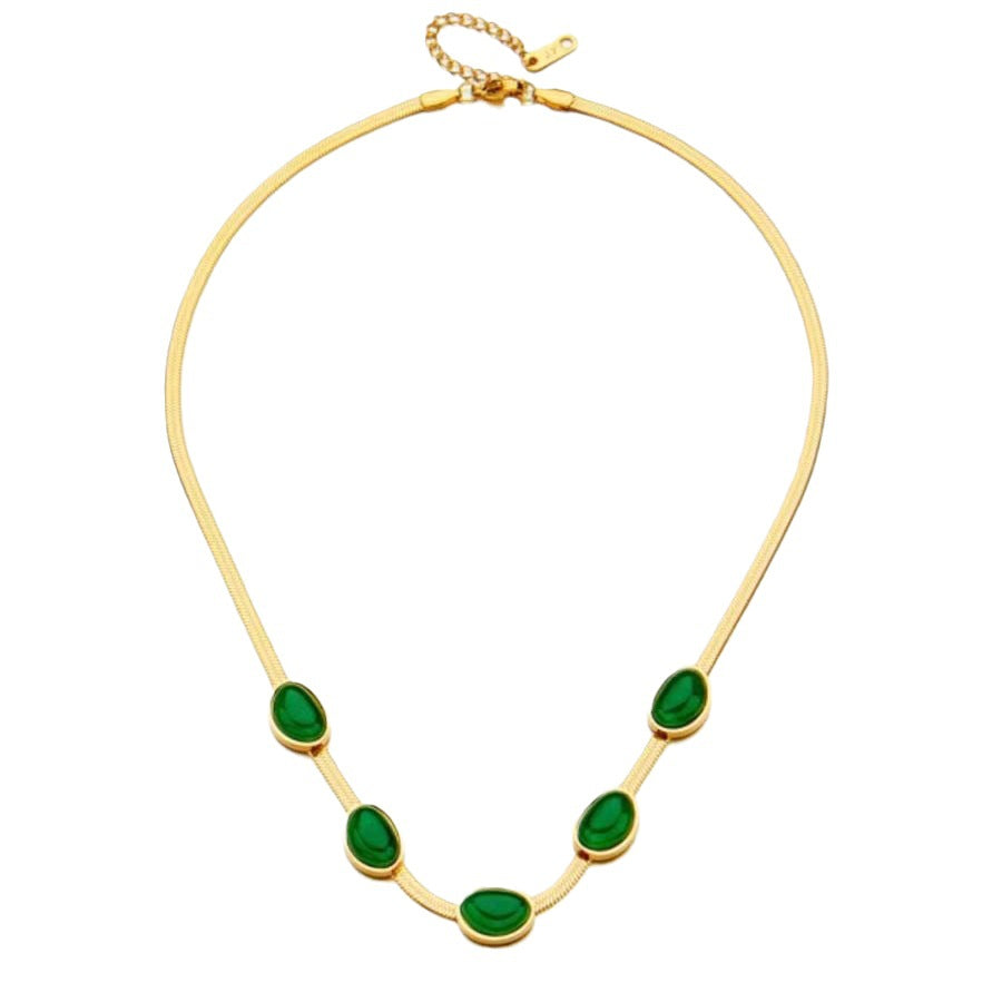 Style Titanium Steel Blade Chain Vintage Emerald Temperament Wild Necklaces