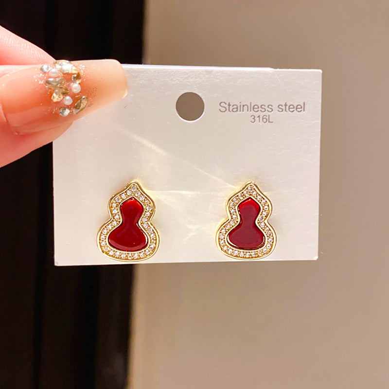 National Fashion Gourd Pearl Commuter Light Earrings