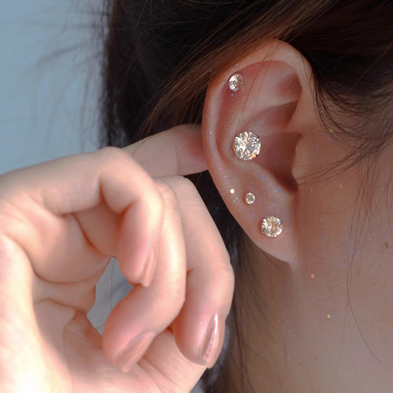 Women's Champagne Sterling Sier Round Zircon For Ear Rings