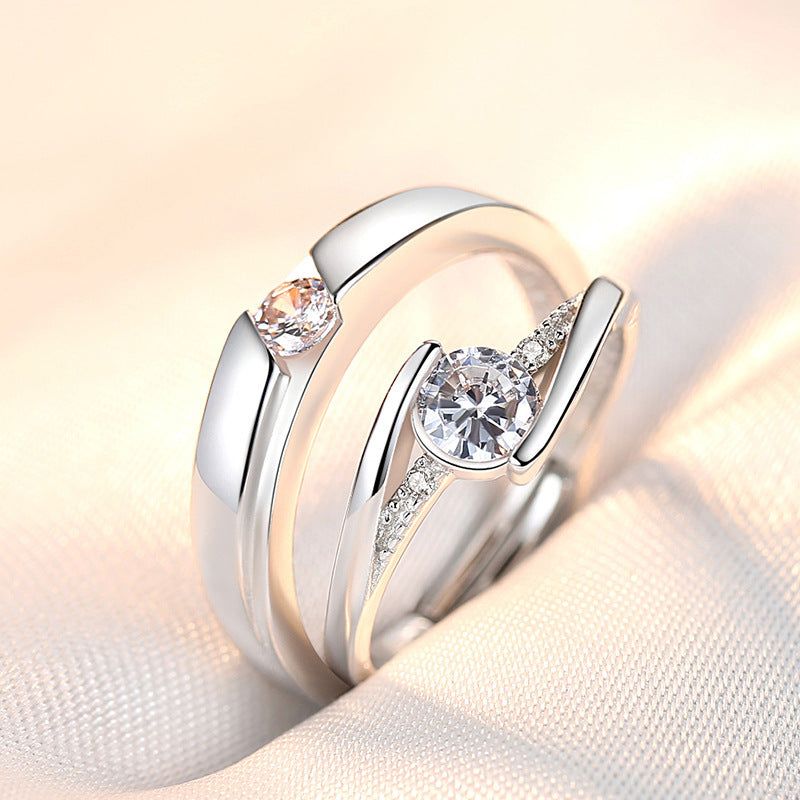 Rhinestone Zircon Couple Korean Style Simple Stylish Opening Adjustable Rings