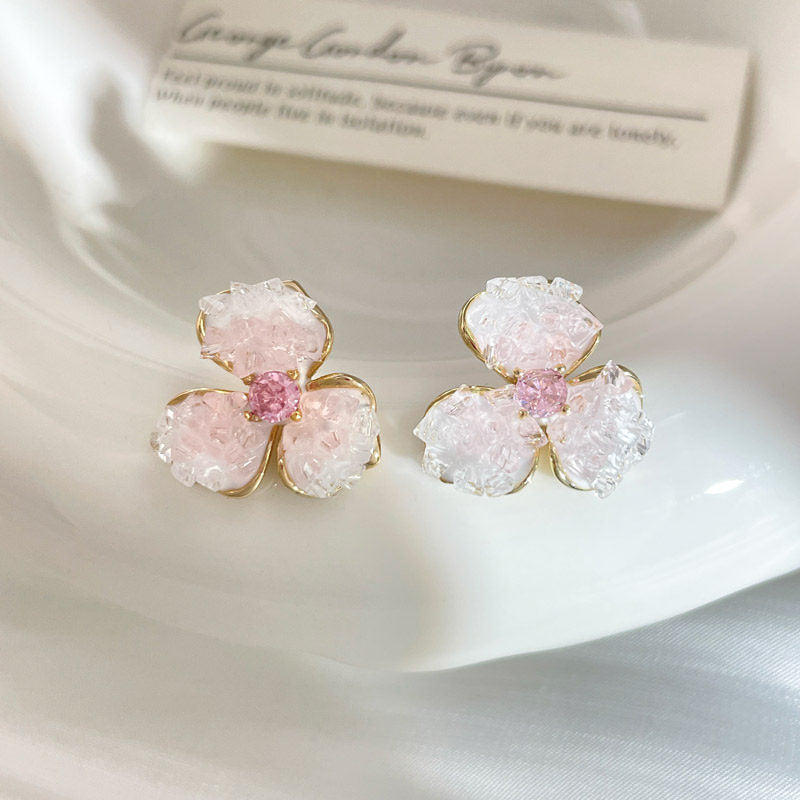 Women's Pink Gradient Crystal Flower High-grade Simple Earrings