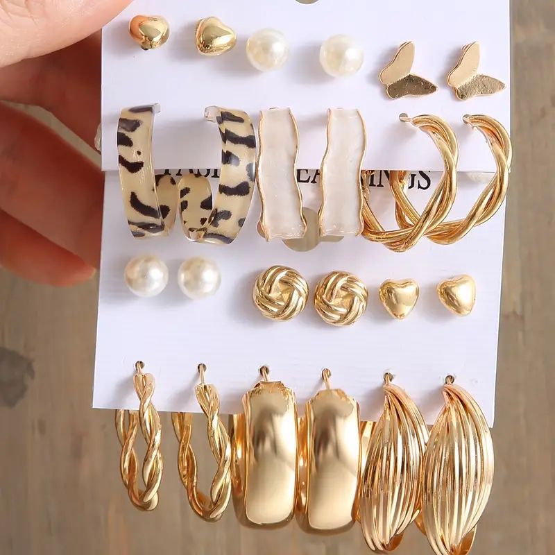 Ear Square Geometric Vintage Pearl Hepburn Style Earrings