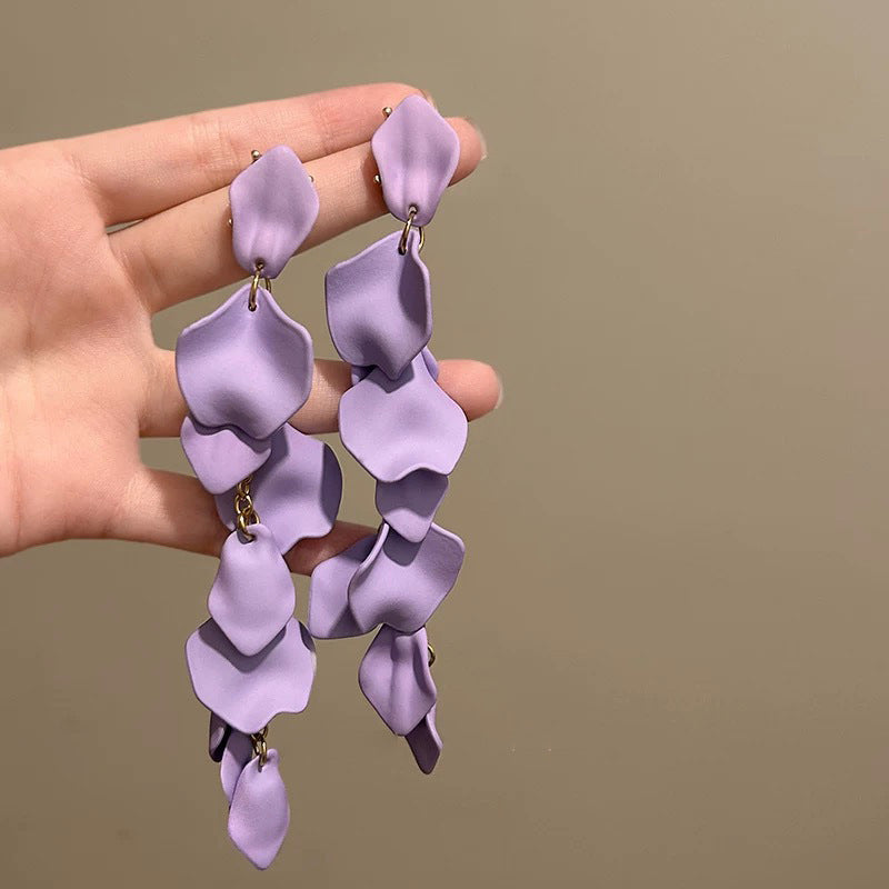 Women's Needle Fabric Purple Flower Tassel Light Luxury High-grade Temperament Fashionable Earrings