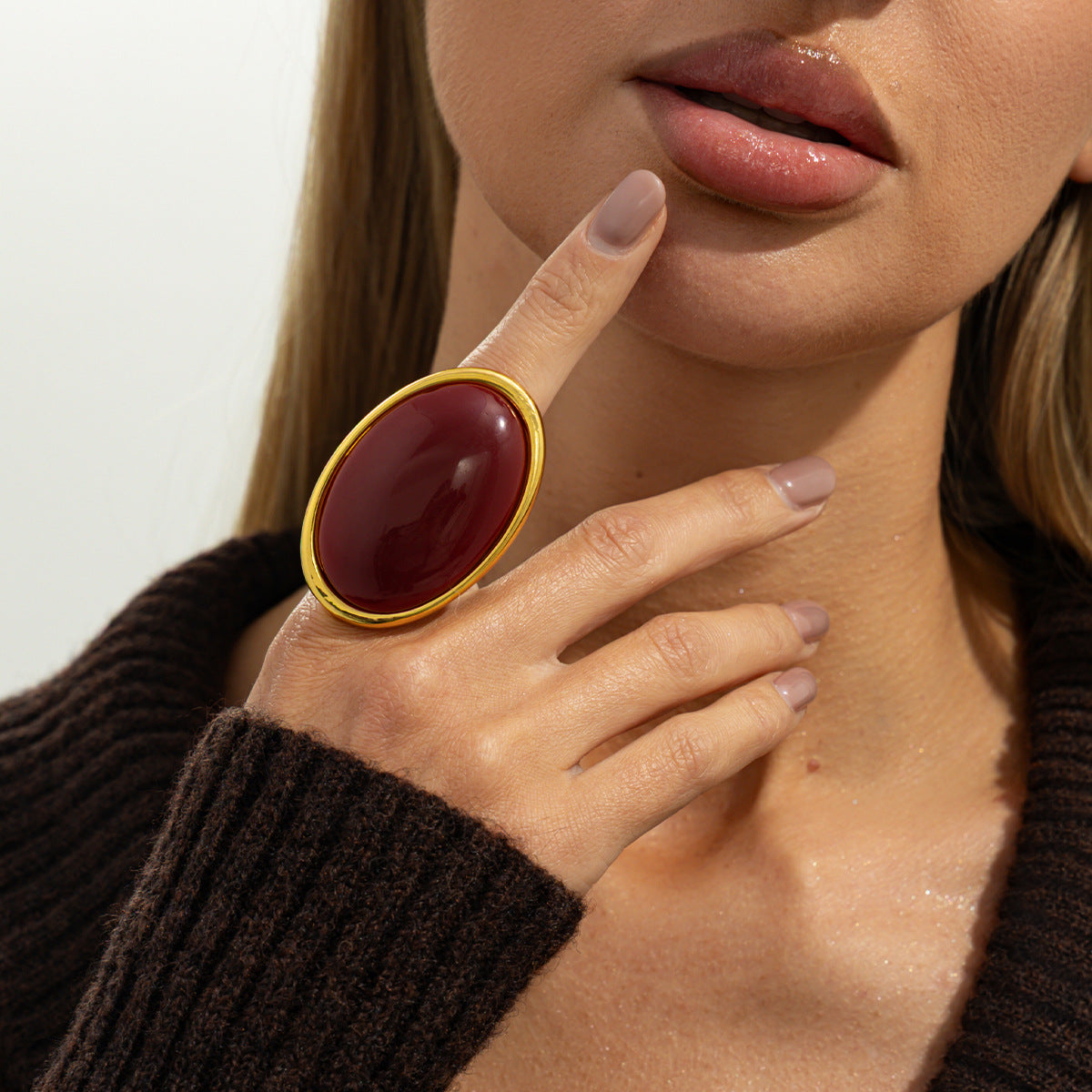 Popular Resin Amber Translucent Niche Retro Rings