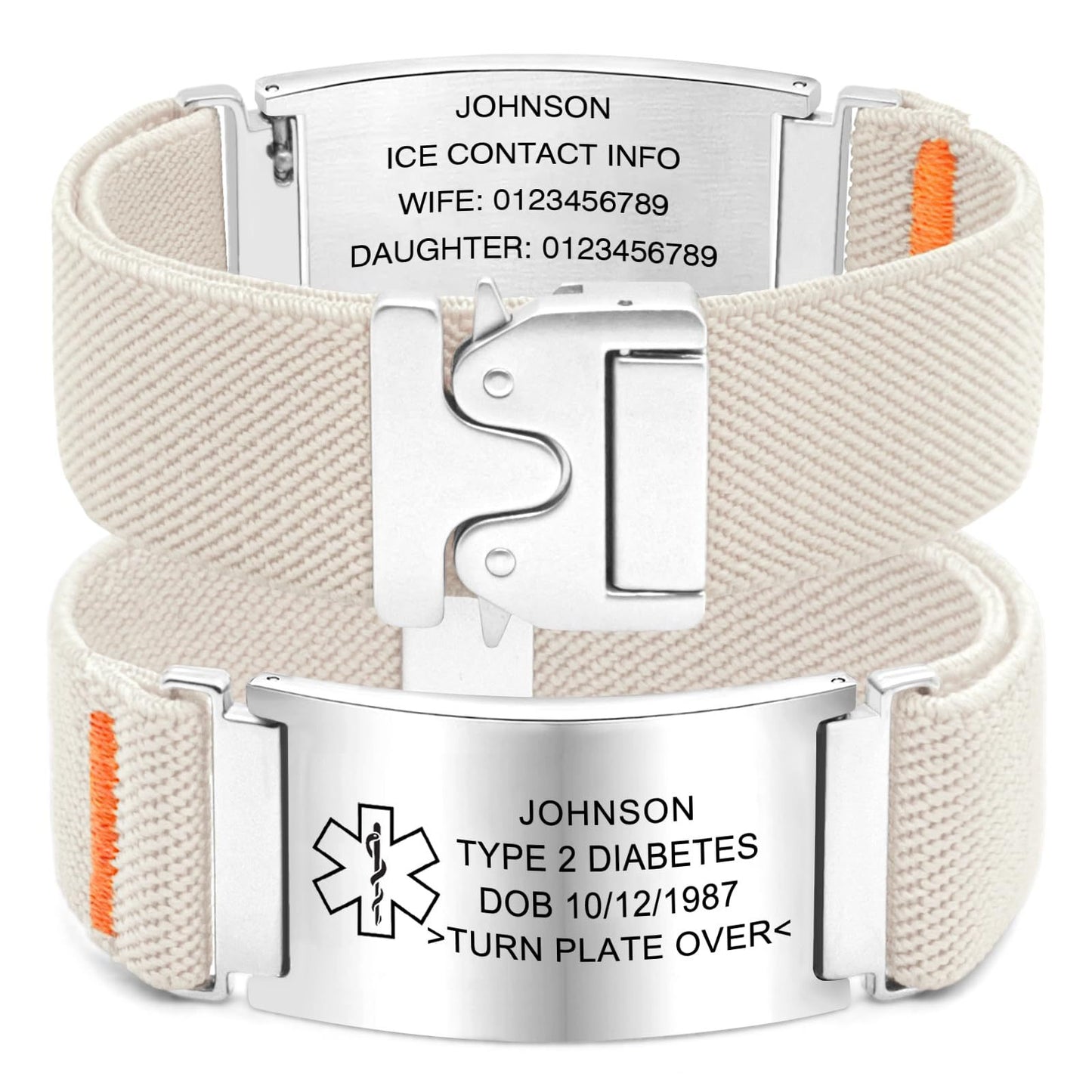 Parachute Buckle Knitted Strap Stainless Steel Curved Medical Bracelet