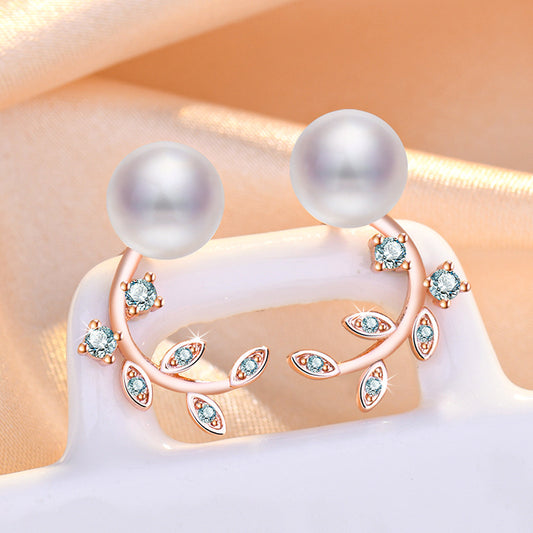 Bright Pearl Leaf-shaped Personalized High-grade Graceful Earrings