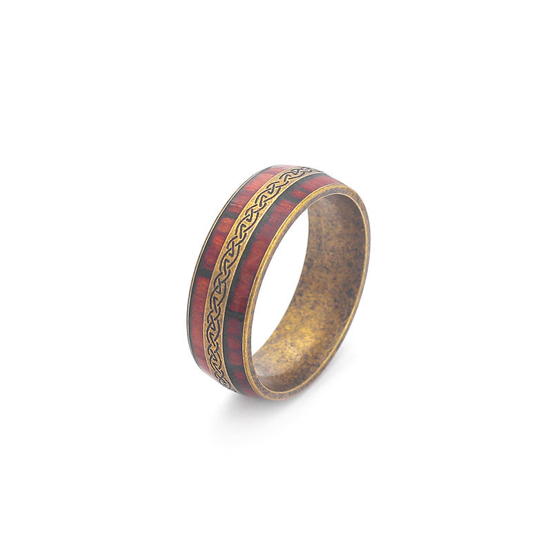 Retro Viking Rune Two-tone Wood Leather Rings