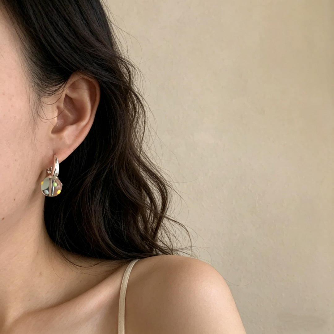 Colorful Ball Transparent Bead Female Temperament Ear Buckle