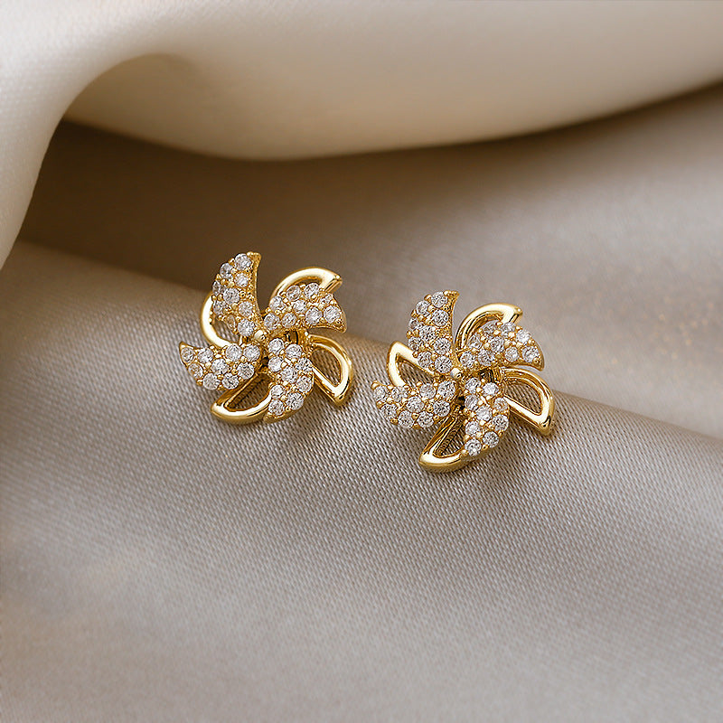 Rotatable Windmill Temperament Female Ear Sier Needle Earrings