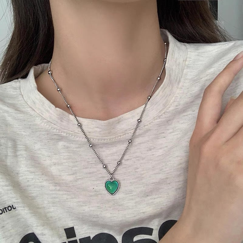 Steel Stone Heart Wind Small Ball Necklaces